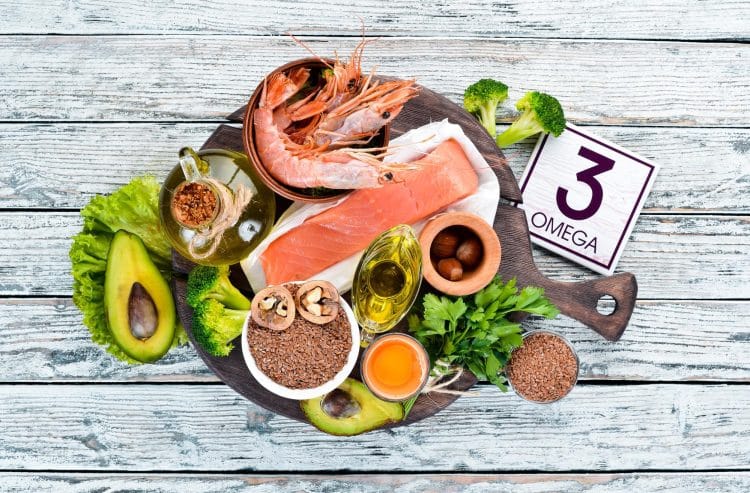 Healthy Foods Avocados Fish Shrimp Broccoli Flax Nuts